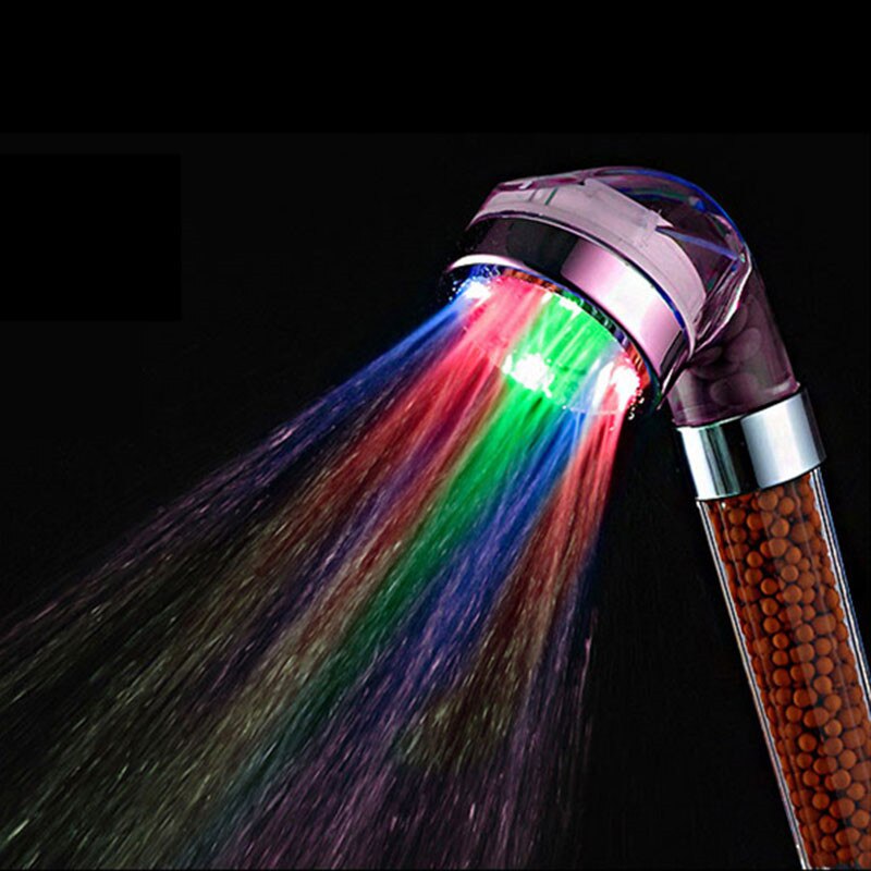 Led anion bruser spa brusehoved trykvandsbesparende temperaturkontrol farverig håndholdt stor regnbruser