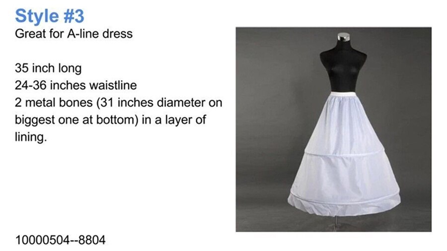 Hvid crinoline underskørt slips underskørt a-line havfrue hoop bryllup nederdel kjole: 3 / Hvid