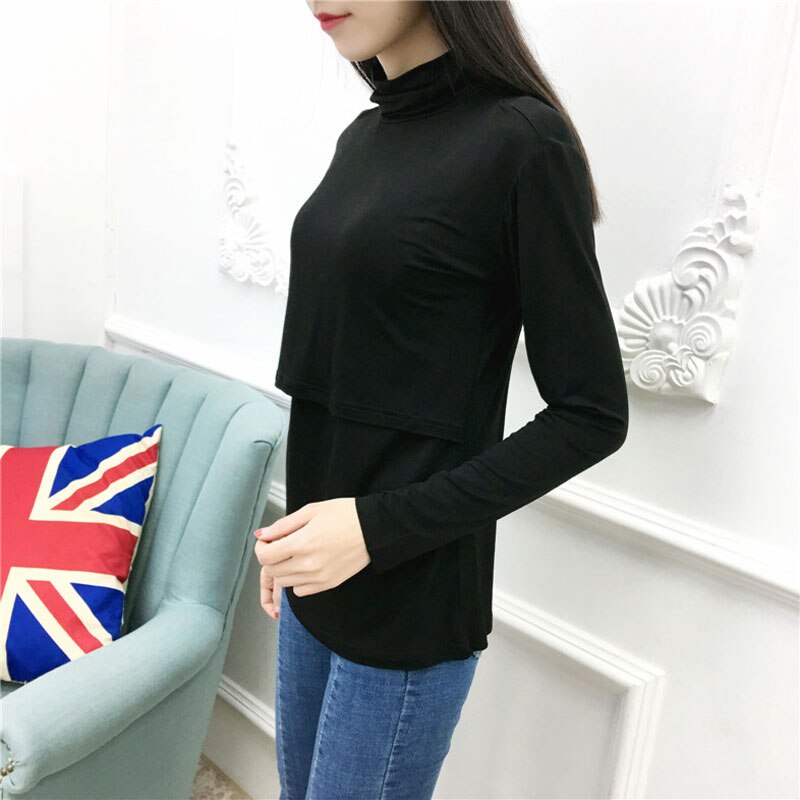 Rollkragen Basic Langarm Fütterung T-Shirt Pflege oben Einfarbig Schwangere Frauen T-Shirt Elegante Schwangere-Kleidung