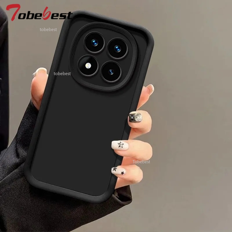 Funda de silicona para lente de cámara de Color sólido para Xiaomi Redmi Note 14 Pro Plus 4G 5G Funda contraportada: Negro / Para iPhone 16 Pro Max