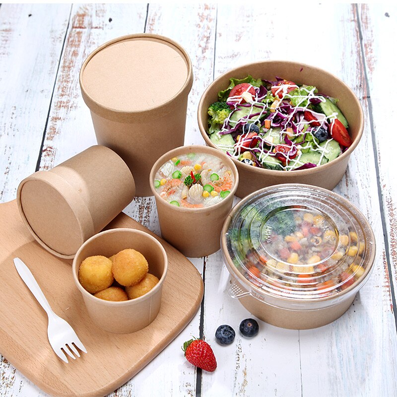 Cuenco de papel desechable de gran tamaño para ensalada de frutas, paquete de comida rápida, almacenamiento de comida para llevar, paquete de cumpleaños para exteriores, 50 unids/paquete