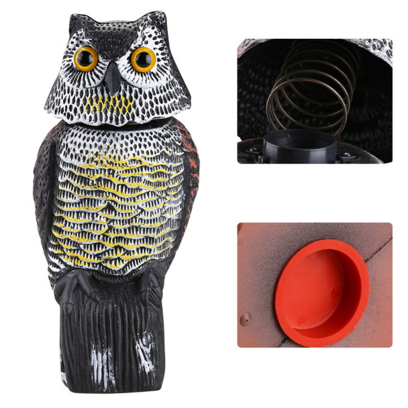 Large Realistic Owl Decoy With Rotating Head Bird Pigeon Crow Scarer Scarecrow