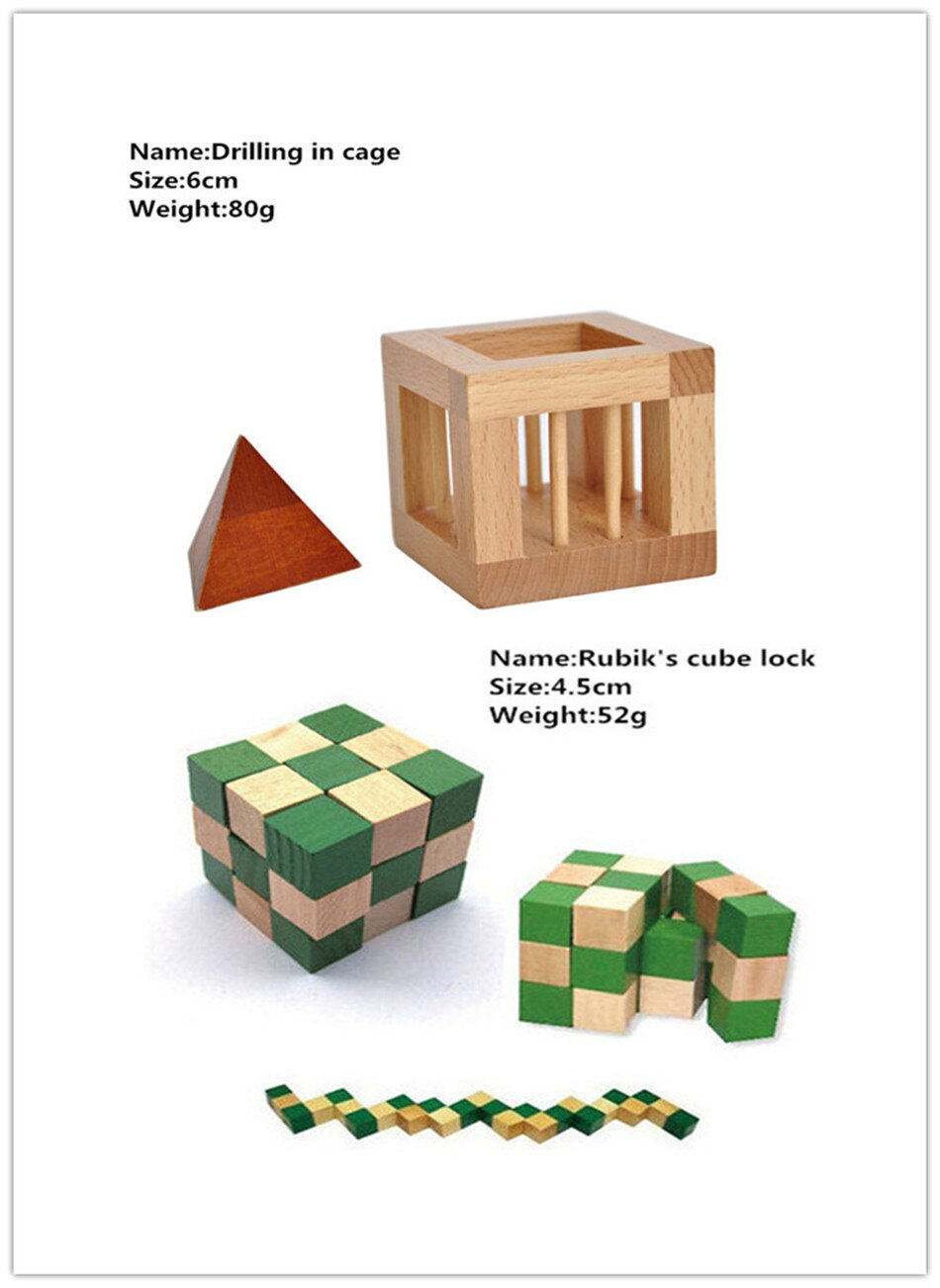 IQ Brain Teaser Cube And Other Styles Lock 3D Wooden Interlocking Burr Puzzles Game Toy Wood For Adults Kids: Zh732