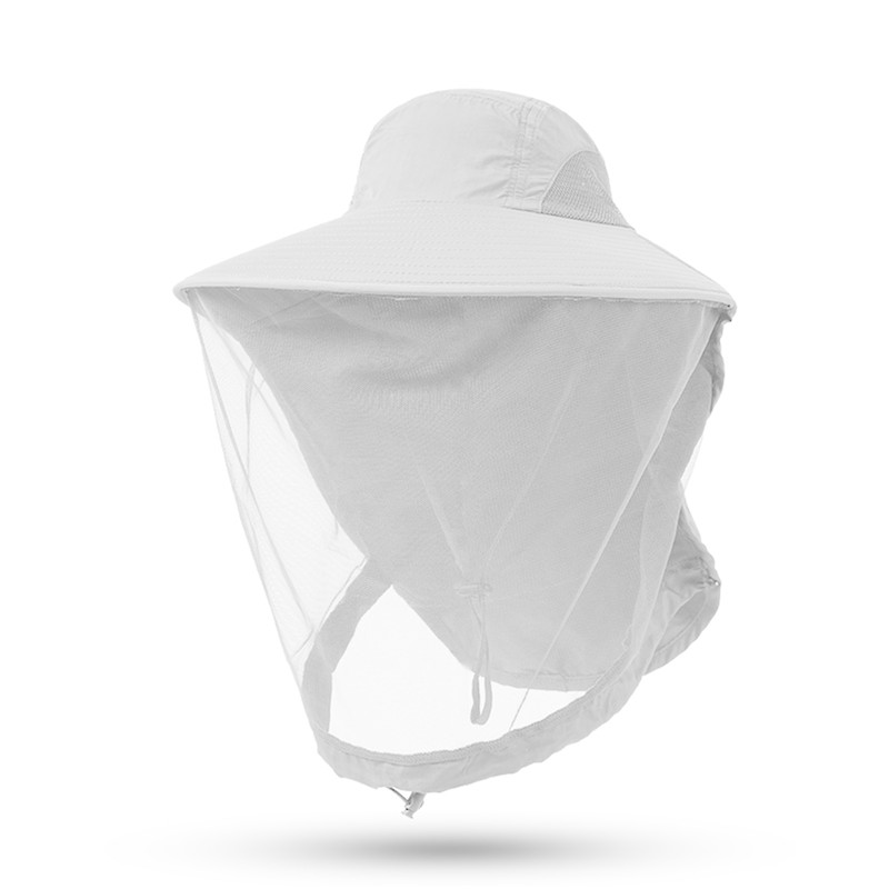 Outdoor Fishing Cap Anti Mosquito Insect Hat Fishing Hat Bug Mesh Head Net Face Protector Camping Hats Fishing Cap: GRAY