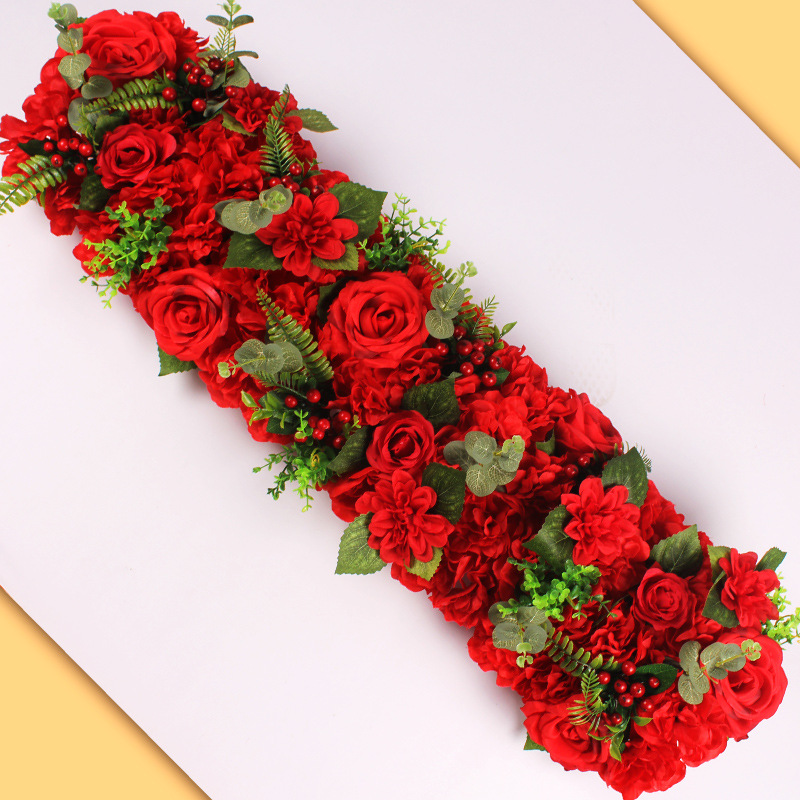 100cm gør-det-selv bryllup blomstervæg kunstig blomst række silke pæon rose scene arrangement dekoration bryllup jern bue baggrund: Knaldrød