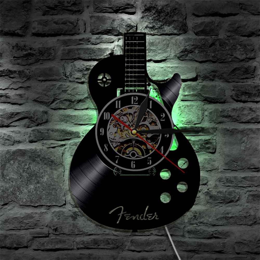 Acoustic Guitar Musical Instrument Silent Vinyl Record Wall Clock Home Bar Decor