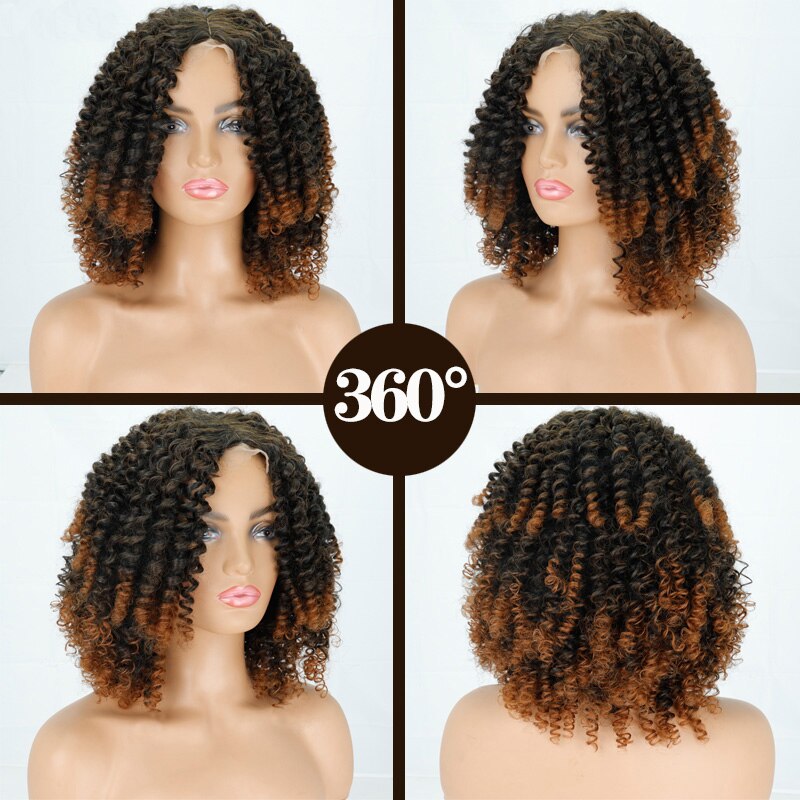 Linghang 14Inches Afro Kinky Krullend Pruik Synthetische Korte Pruik Gemengde Blonde Lace Pruik Voor Zwarte Vrouwen Daily Pruik