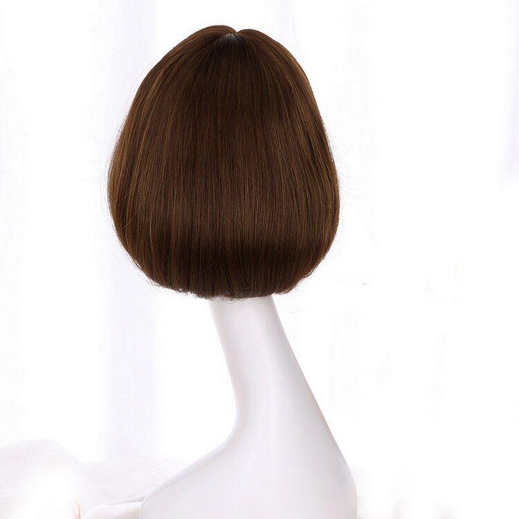 Yiyaobess-perruque synthétique style carré court | Perruque grise brune noire rotin lin grise avec frange Air coréenne de 12 pouces pour femmes: middle brown