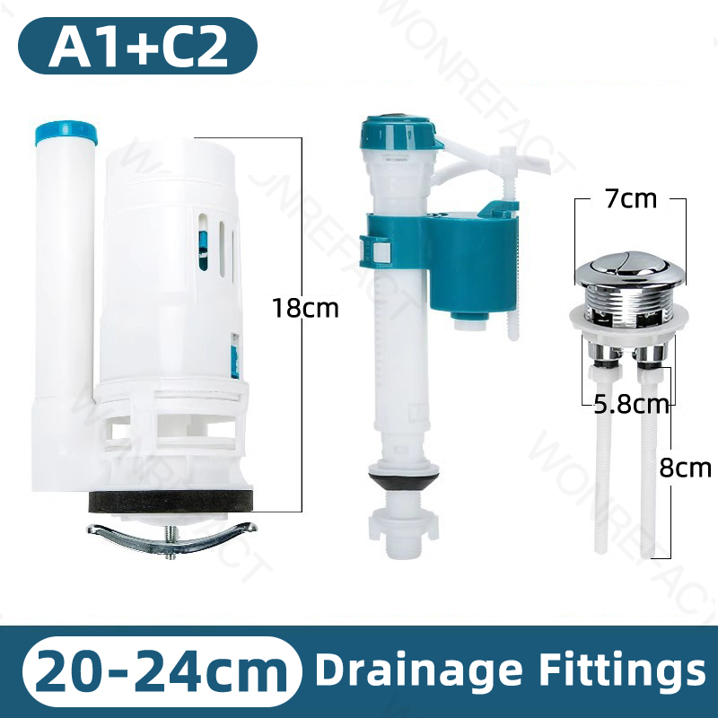 Universal Toilet Tank Replacement Kit Toilet Buttons Toilet Dual Flush Valve Water Inlet Valve Accessories Adjustable Float: Brown