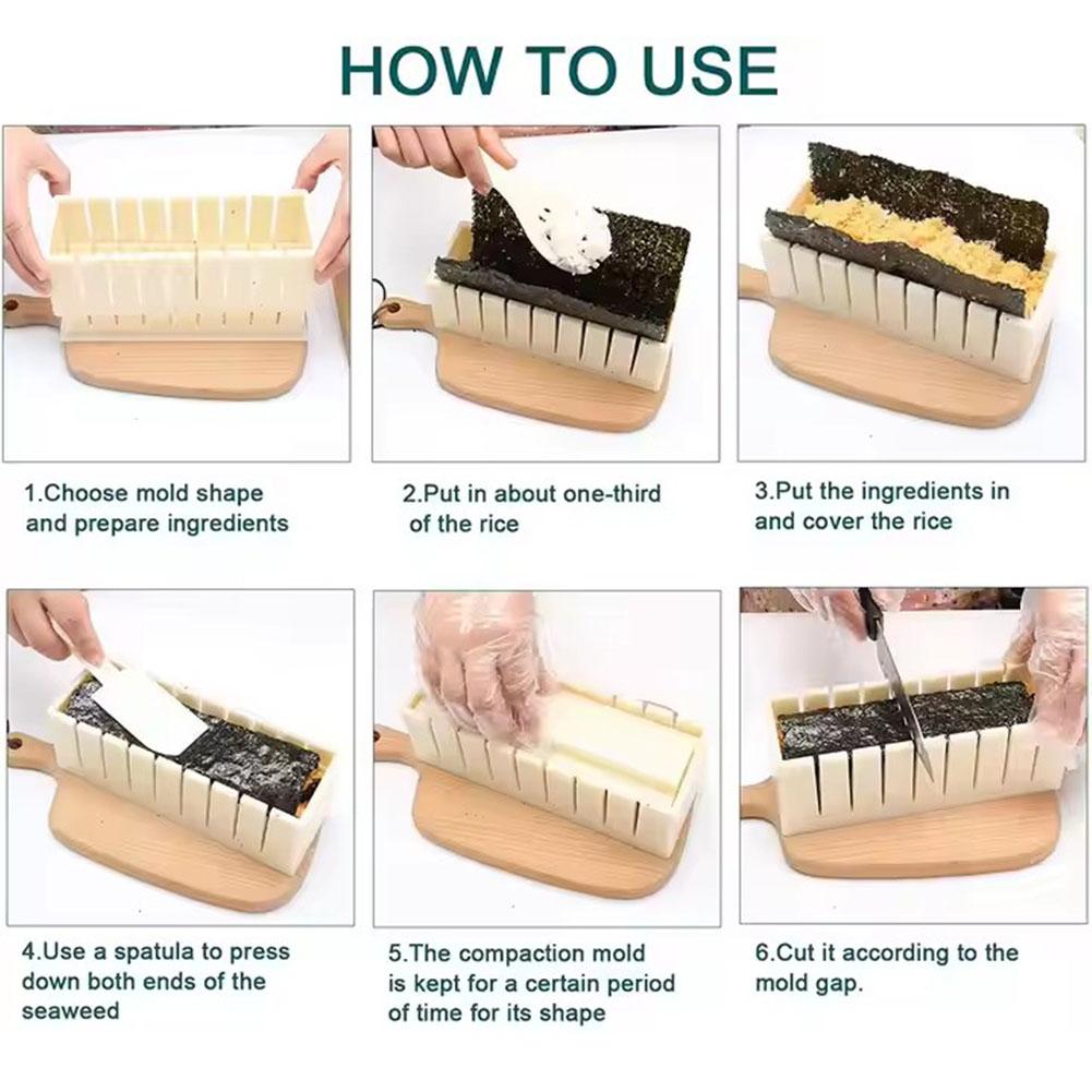 Sushi Maker Equipment Kit Plastic Kimbap Sushi Rolls Mold Rijst Ronde Hartvormige Vierkante Mold Sushi Maken Gereedschap Set