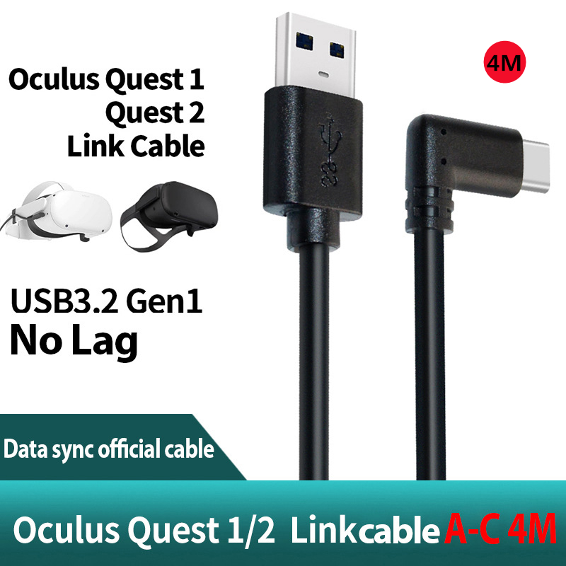 Cable de carga de línea de datos para auriculares Oculus Quest 2 1 Link VR, carga rápida USB 3,2, Cable de transferencia de datos tipo C, accesorios de VR: 4MA TO C Black