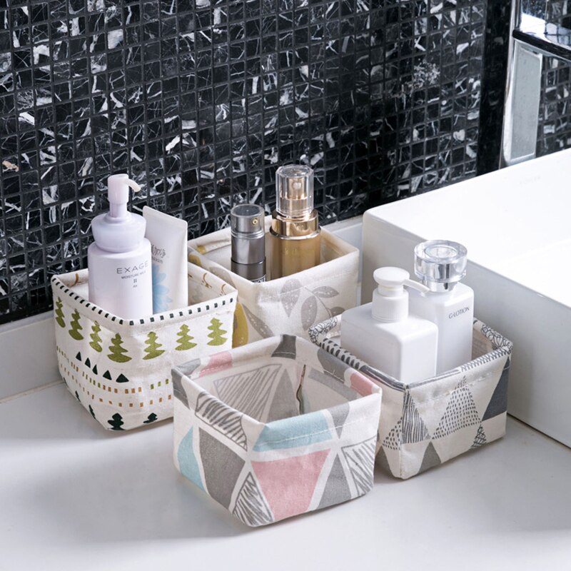 Cute Geometric Patterns Printing Canvas Office Desktop Storage Organizer Stationery Holder Storage Box Desktop Cosmetic Box