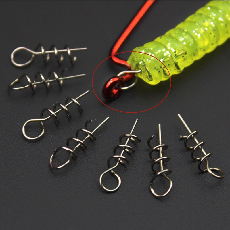 100pcs 304 Stainless Steel Centering Sping Pin Twistlock 1.4cm for Soft Lure Worm Weighted Hook Fishing Latch Screw Needle