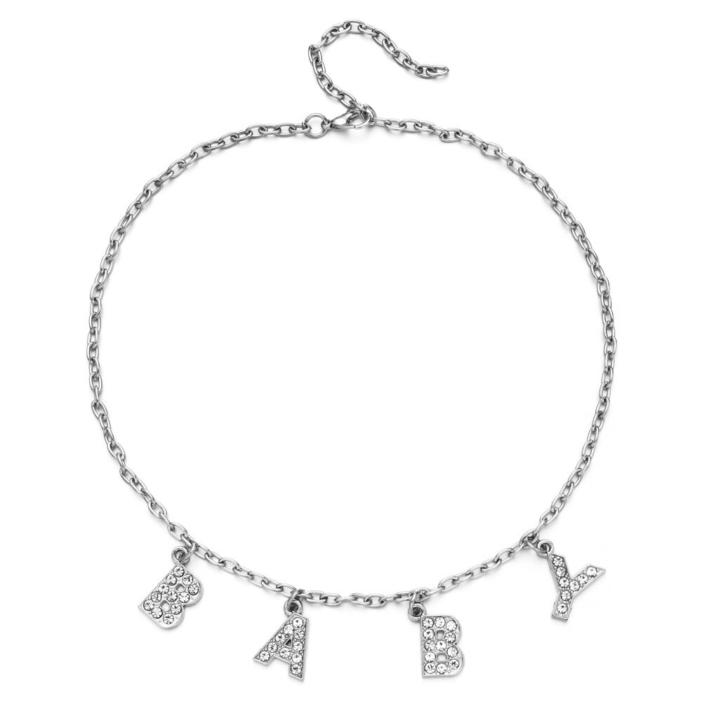 Collier en forme d'ange argenté pour femmes, pendentif Alphabet, jeu amusant, breloque de fête, chaîne de clavicule, accessoires bijoux, tendance: BABY
