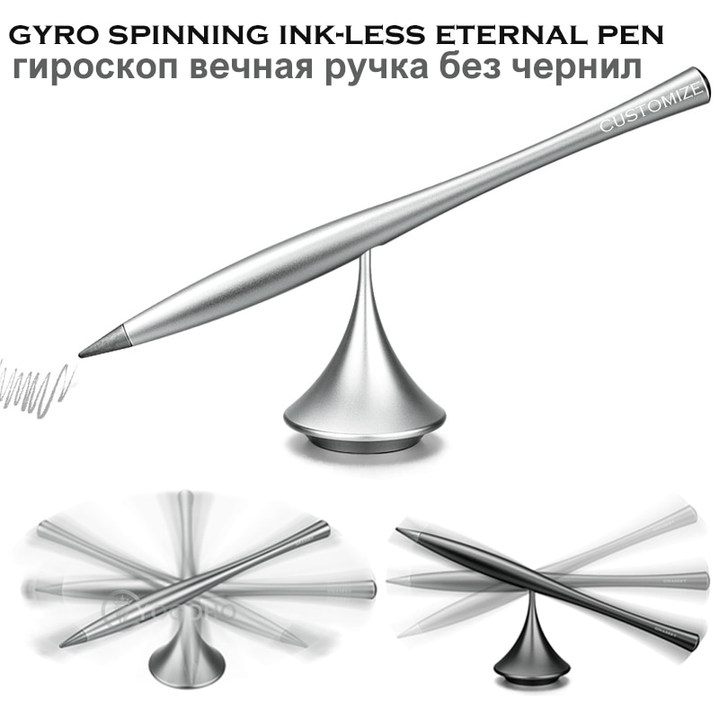 Gyro Spinning Permanente Eeuwige Pen Inkt-Minder Potlood Metalen Creatieve Zwart/Zilver/Grijs Kantoor En School briefpapier
