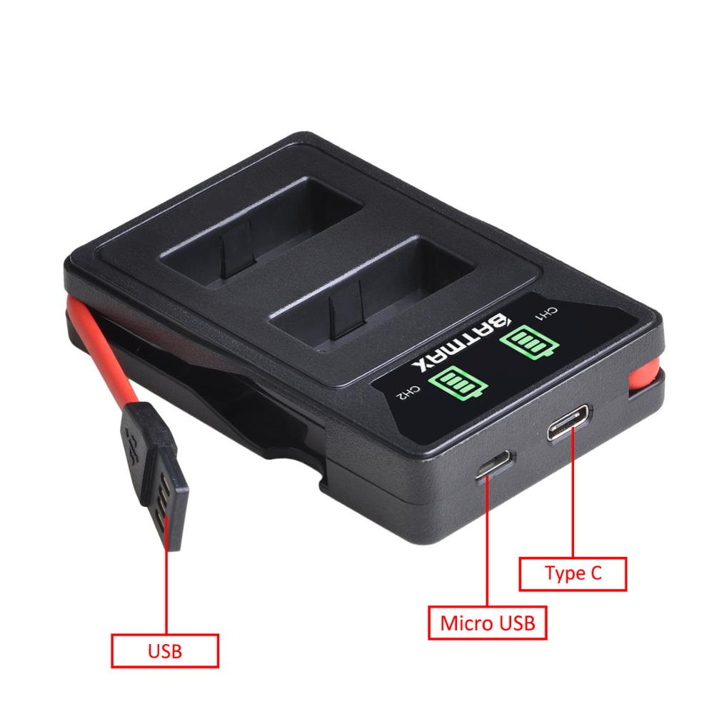 Batmax LP-E12 LPE12 Battery akku+LED Dual Charger with Type C Port &USB Cable for Canon EOS M50, EOS M100,100D Kiss X7 Rebel SL1