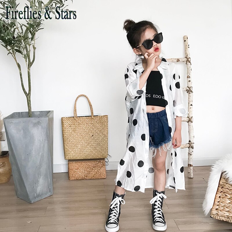 Lente zomer meisjes lange jas baby bovenkleding kinderblouse kinderkleding stip zonbescherming dun ademend 3 to 12 jaar
