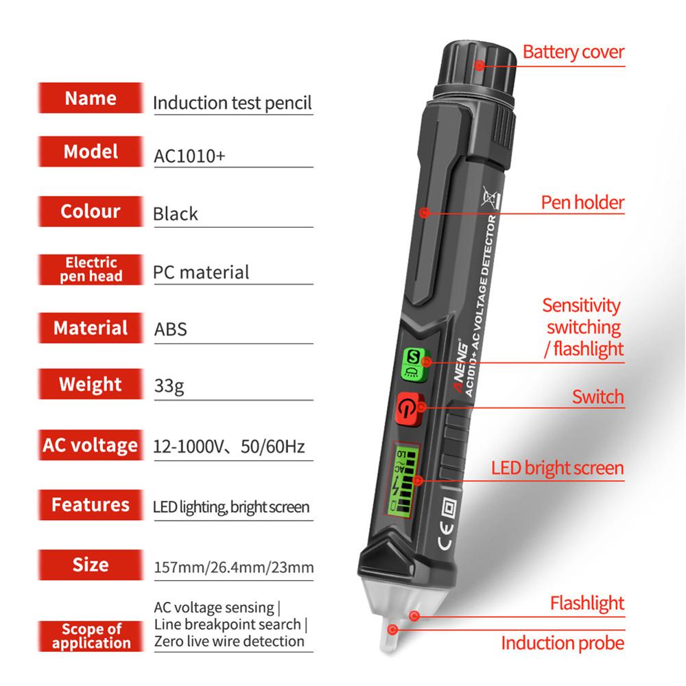 AC Voltage Test Pen Intelligent Non-contact Tester Power by 2*AAA Battery with LED Flashlight AC Voltage Measure Tester