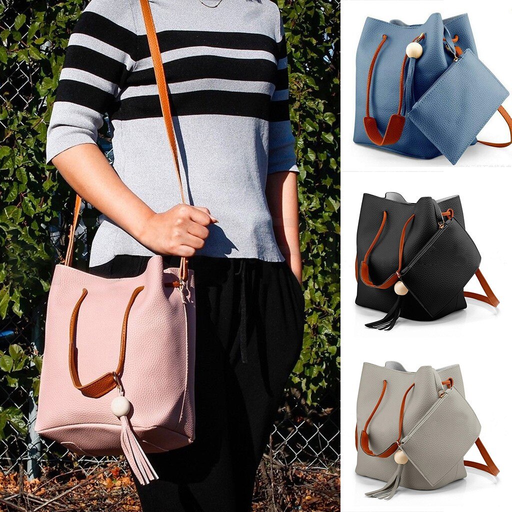 modernos Bolso tipo cubeta para mujer bolso bandolera con borlas de gran capacidad bolso de hombro Retro Simple bolso