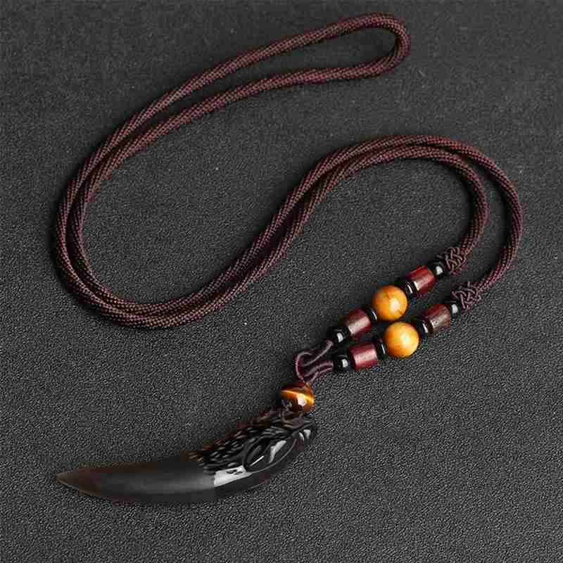 Natursten halskæde ulvetand sort obsidian vedhæng amuletter talismaner par til mænd og halskæde smykker heldige kvinder  s1 s 8