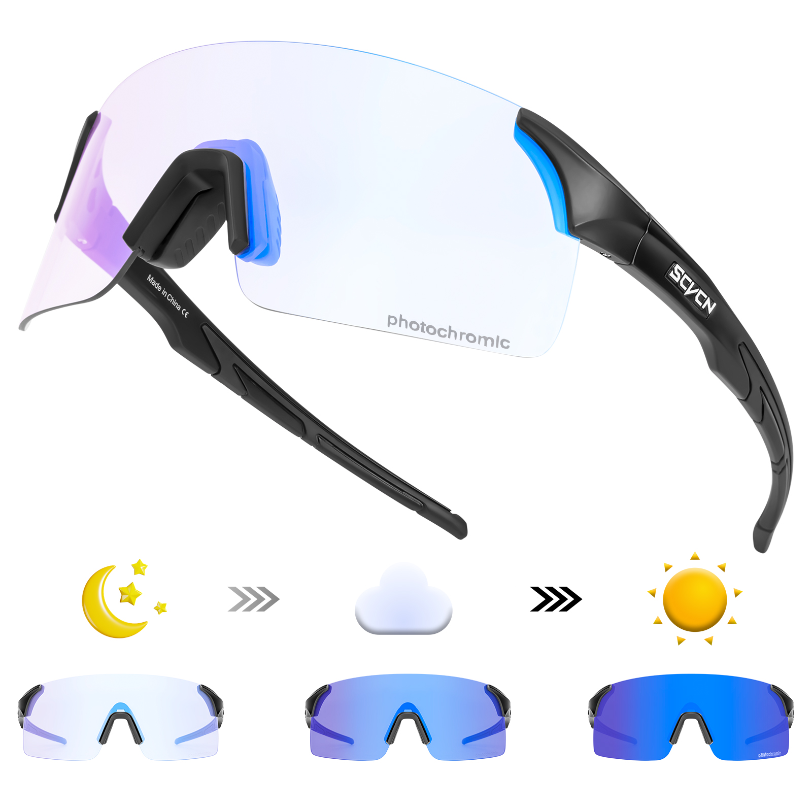 SCVCN Photochromic Cycling Sunglasses UV400 Cycling Glasses Sports Goggles Bicycle Eyewear Sunglasses Outdoor MTB Bike Glasses: PURPLE