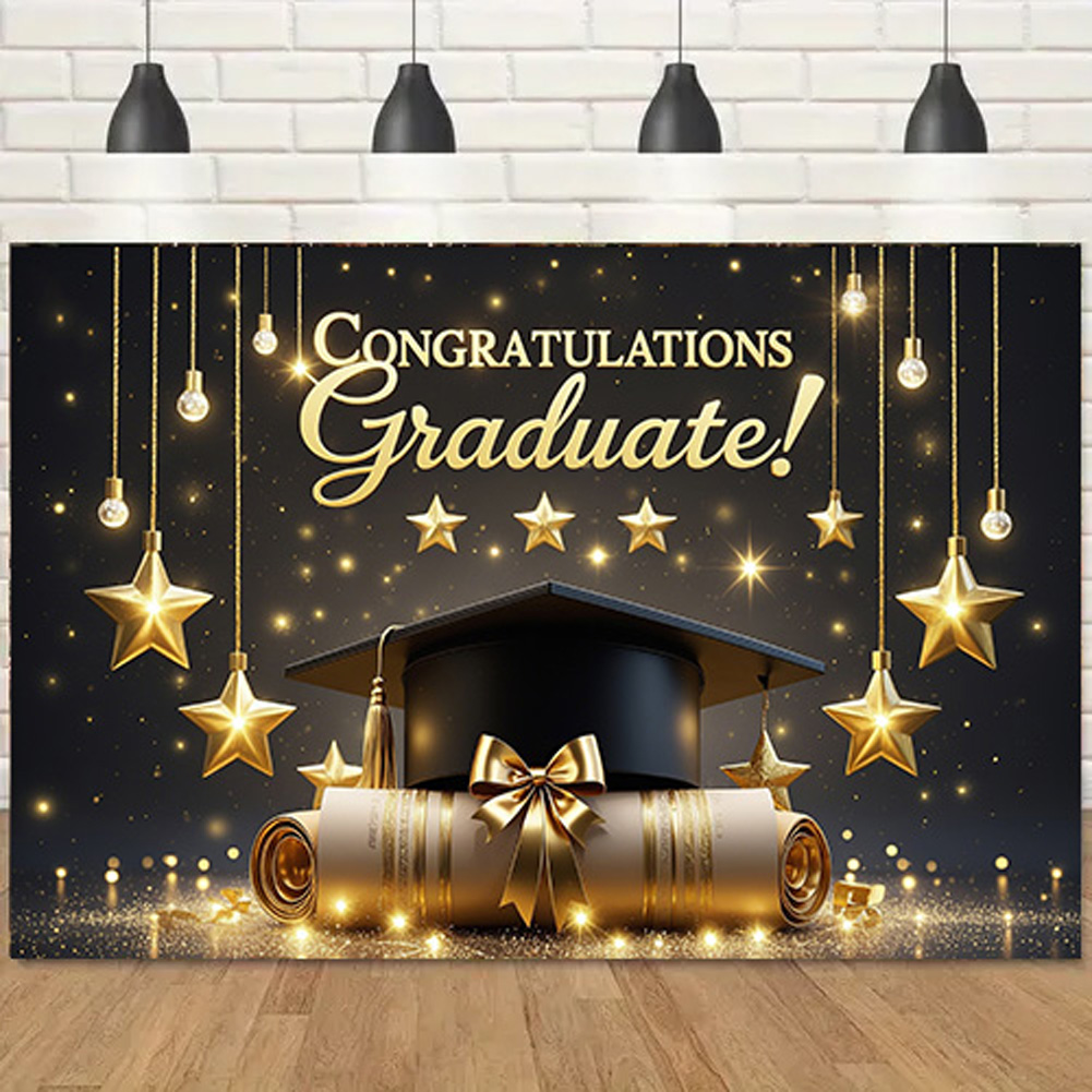 Photography Background for Graduation Ceremony, School Events Bachelor Hat Polyester Congratulation Graduation for Home Wall
