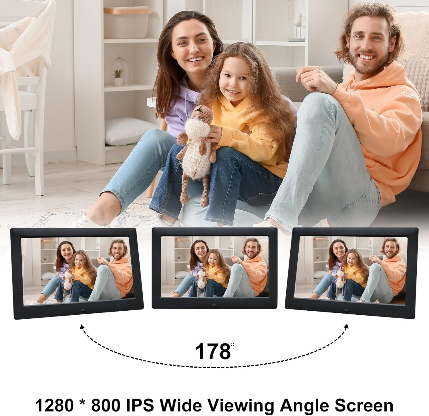 10-Zoll-Bildschirm, LED-Hintergrundbeleuchtung, HD IPS, 1280 x 800, digitaler Bilderrahmen, elektronisches Album, Bild, Musik, Film, volle Funktion, gutes