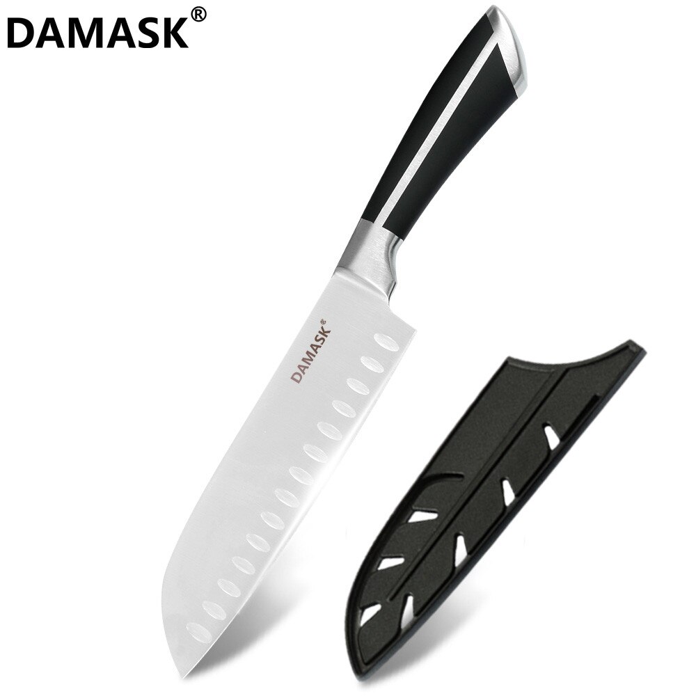 Damask Stainless Steel Kitchen Knives Paring Utility Santoku Bread Slicing Chef Knives for Vegetable Meat Fish Cooking Accessory: 7 inch Santoku
