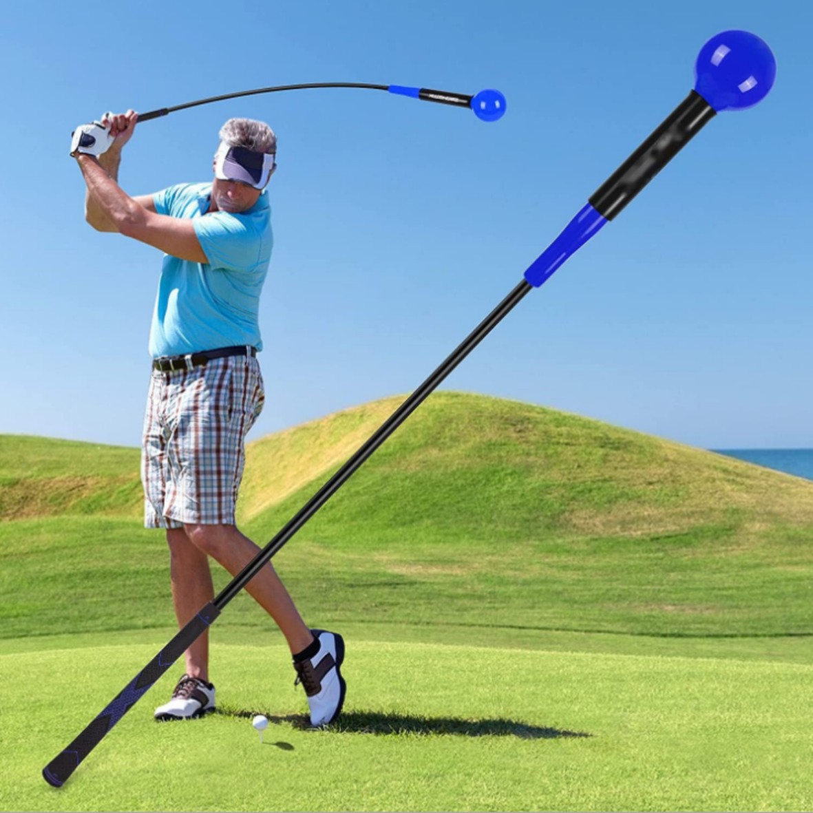 40"Golf Swing Trainer Aid for Improving Rhythm Flexibility Balance Tempo And Strength Flexible Warm-up Stick Golf Training Aids: Blue