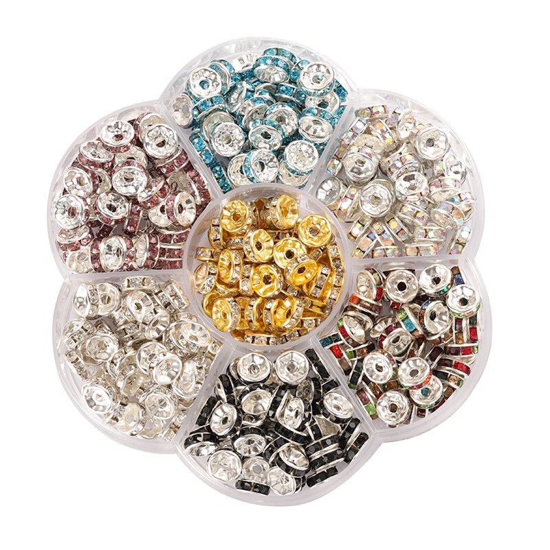 350pcs/set 8mm Rhinestone Spacer Beads for DIY Jewelry Making Beading Bracelet Necklace Findings Mixed Color Beads Accessories