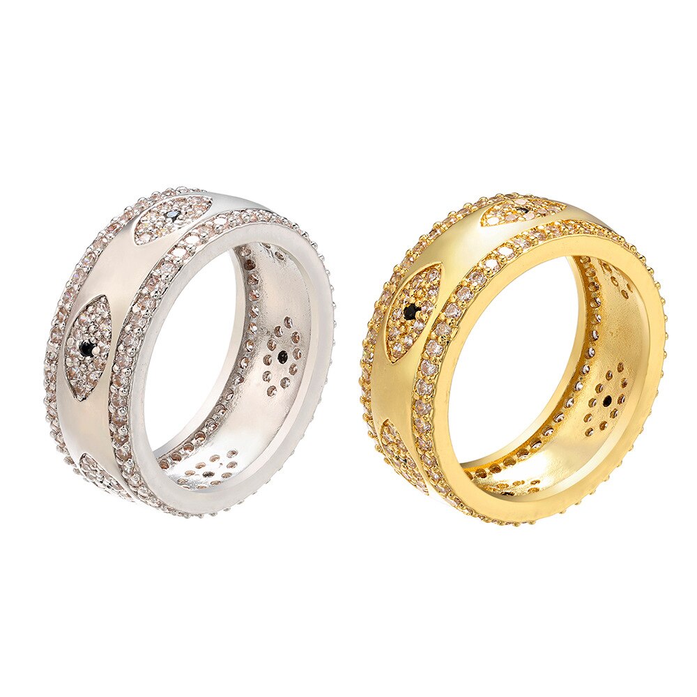 Glück Auge Mikro Pflastern Türkische Bösen blick Ring Gold Silber Farbe Hochzeit Band Ring Party für Frauen Mädchen Schmuck LE477