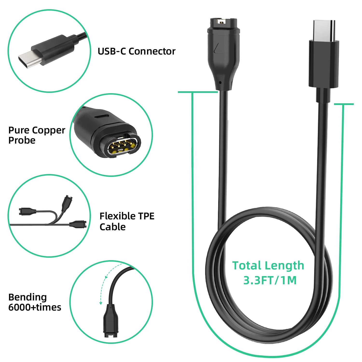 USB Typ C Ladekabel für Garmin Fenix 8 7 5X 6S Profi Smartwatch Ladegerät Kabel für Garmin Fenix Serie Datenleitung