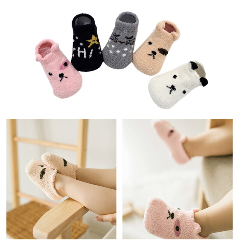 0-2Y Leuke Cartoon Anti-Slip Sokken Herfst Winter Baby Boy Meisjes Vloer Sokken Thicken Keep Warm Pasgeboren Kleding accessoires