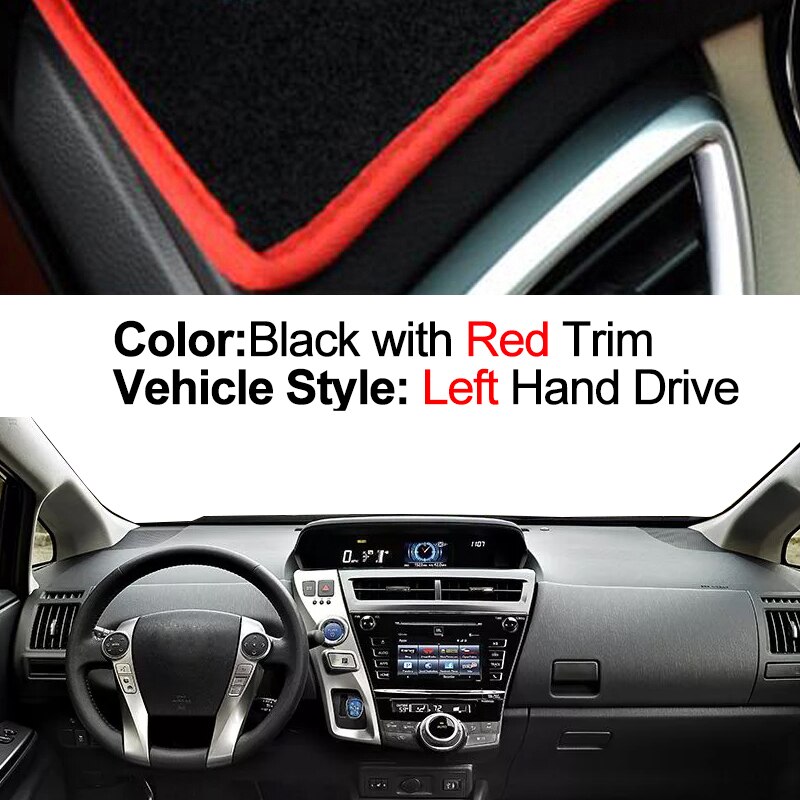 Car Dashboard Cover For Toyota Prius V ZVW40 For Mebius - Center Console Protector Carpet Dashmat: Red LHD