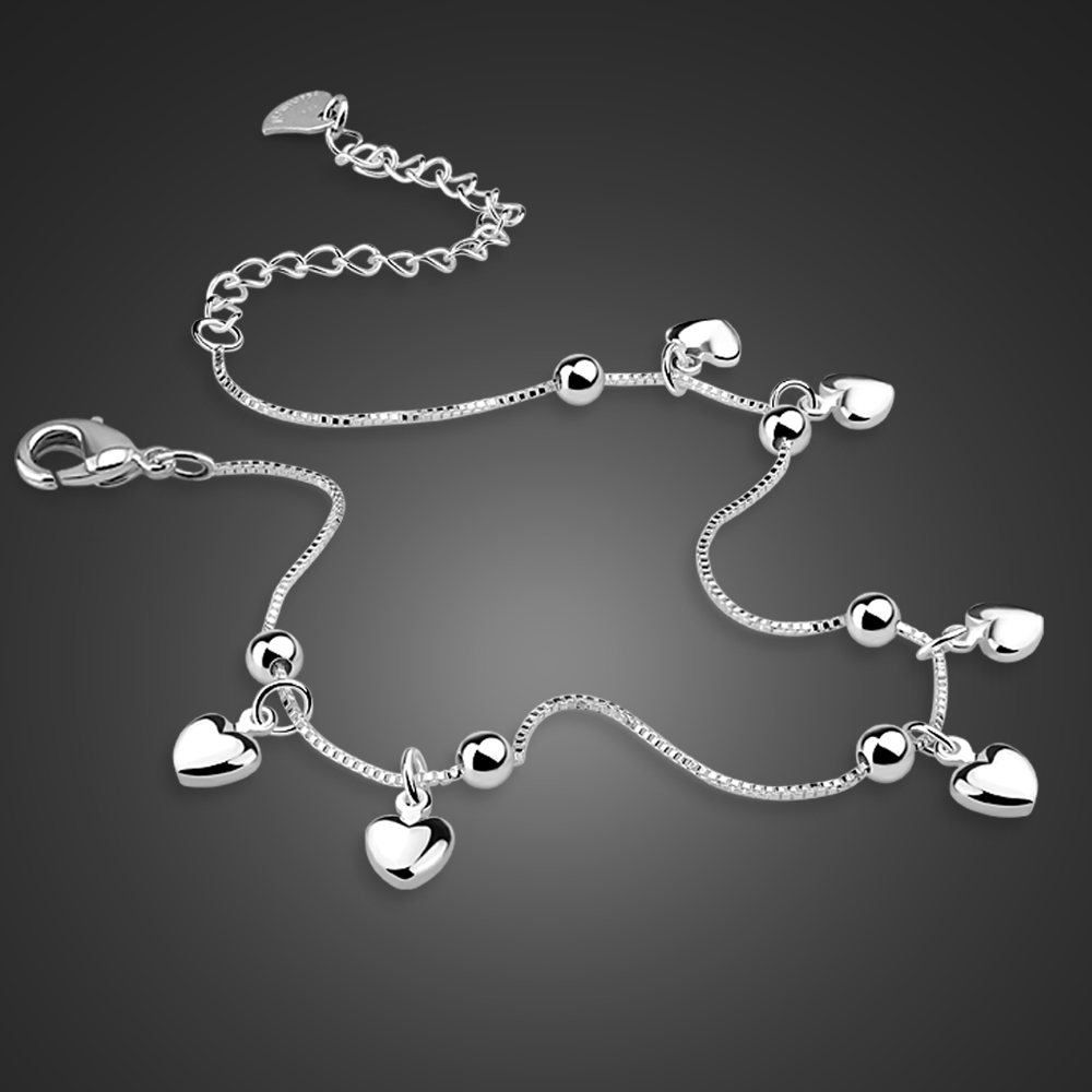 100% 925 Sterling Zilveren Hart Enkel Hanger Kralen Voet Sieraden Zomer Strand Op Voet Enkelbandjes Voor Vrouwen Been Ketting