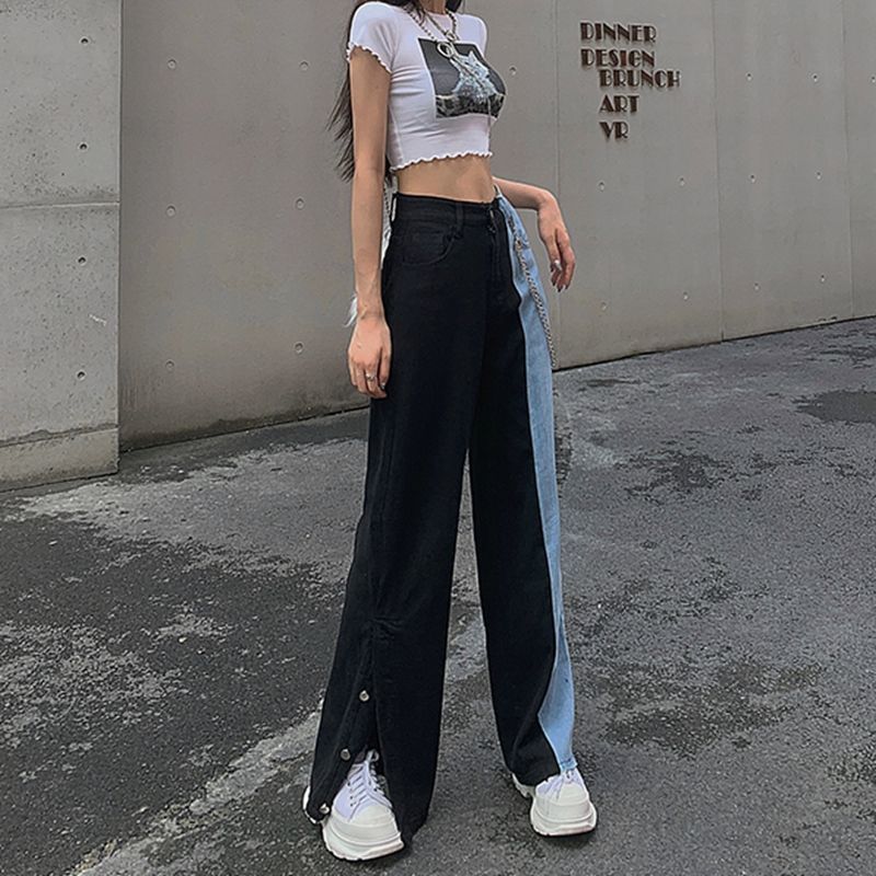 Taille haute femmes jean fendu vêtements large jambe jean été Vintage jean femme pantalons longs Cowboy femme vêtements de rue en vrac
