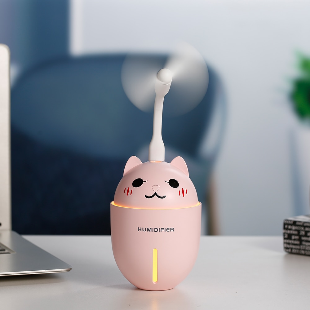 3 i 1 320ml usb luftfukter ultralyd kul-tåke bedårende kjæledyr mini luftfukter med ledet lys mini usb vifte