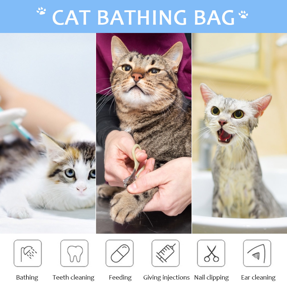 1pcs Mesh Cat Washing Bag Adjustable Pet Clean Bathing Bite Restraint Bag Anti-bite And Anti-scratch