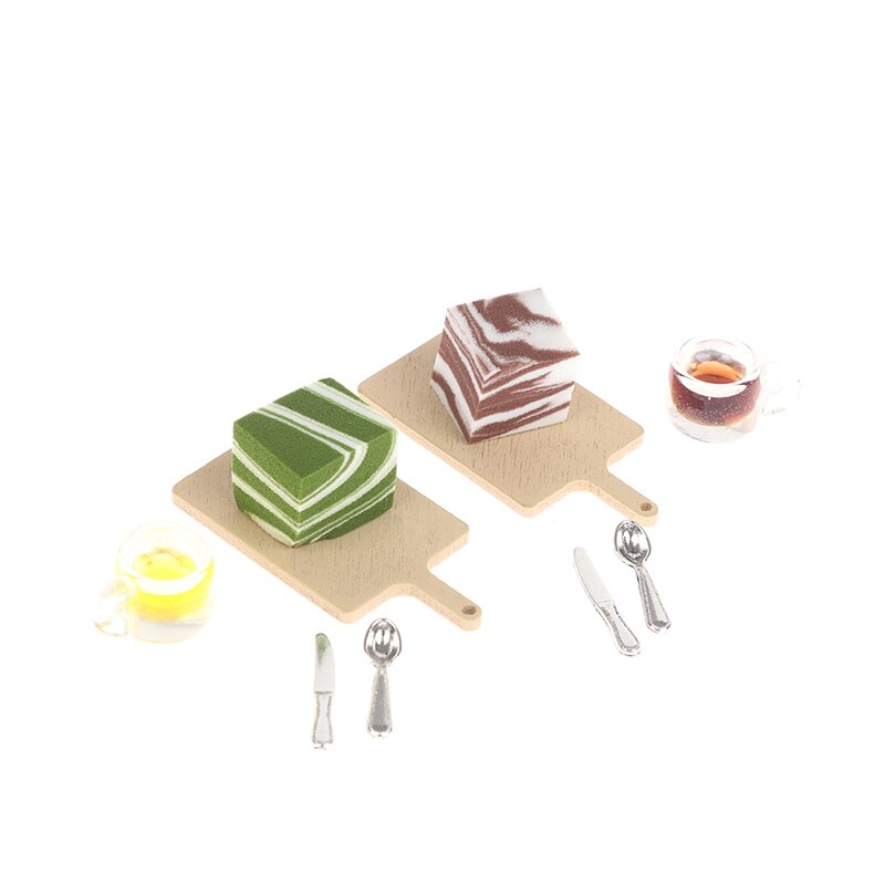 1:12 Dollhouse Miniatuur Lade Mousse Cake Set Craft Diy Keuken Voedsel Accessoires Nep Miniatuur