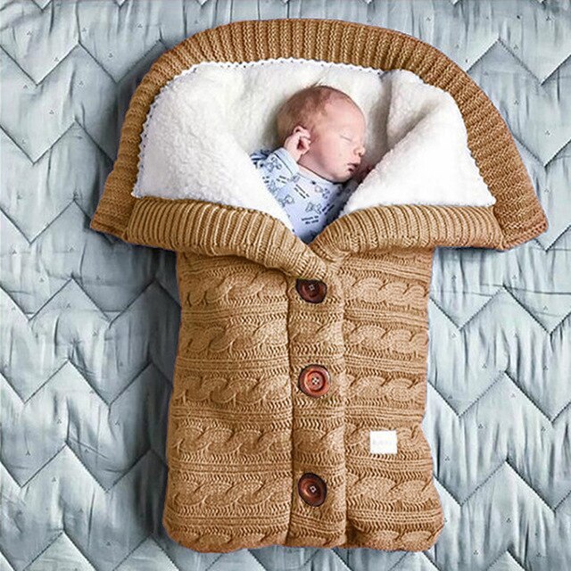 Baby Baby Winter Warme Slaapzakken Zachte Dikke Fleece Button Knit Inbakeren Deken Meisjes Jongens Kinderwagen Wraps Baby Accessoire: 7