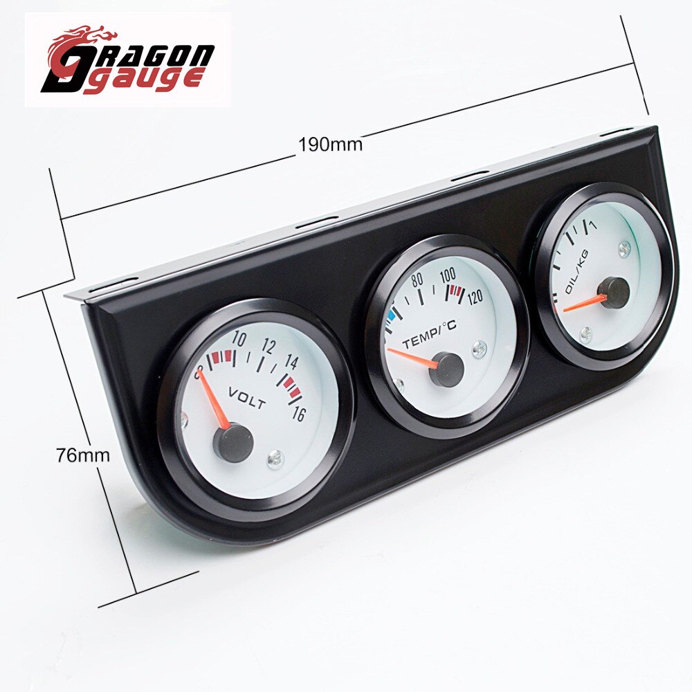 DRAGON GAUGE 52mm Car Triple Gauge Water Temperature(Celsius) Oil Pressure Voltmeter With Sensor Triple Gauge Kit for 12V Car