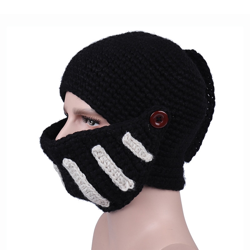 Wuaumx-gorro romano de invierno para hombre, gorro con máscara cálida, de punto, hecho a mano, máscara de Gladiador, czapka zimow