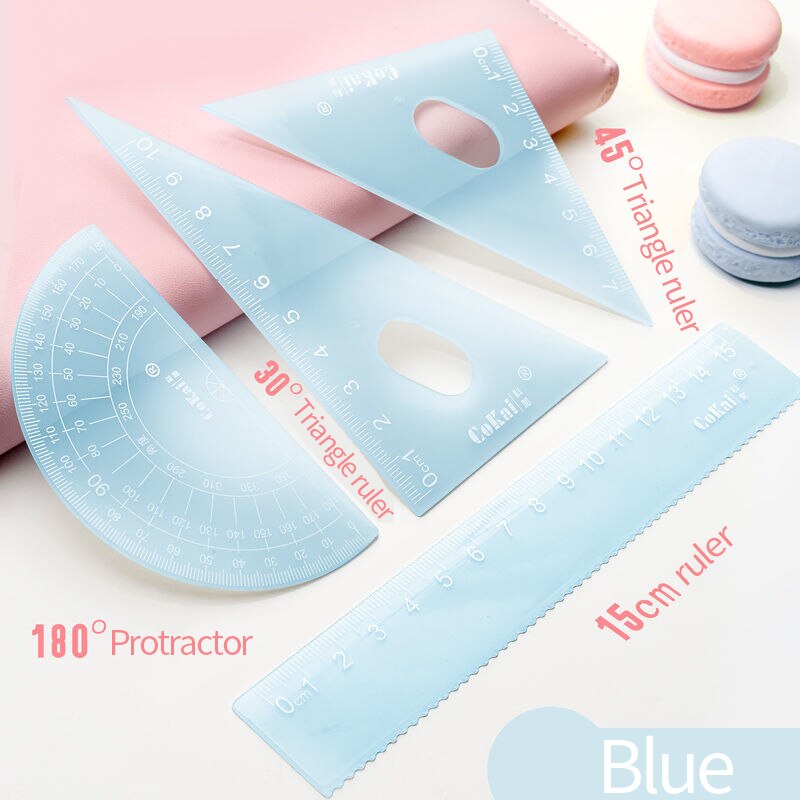 compasses ruler set triangle straightedge multifunctional math drawing caliper 2022 stationery school supplies: Hard ruler set blue