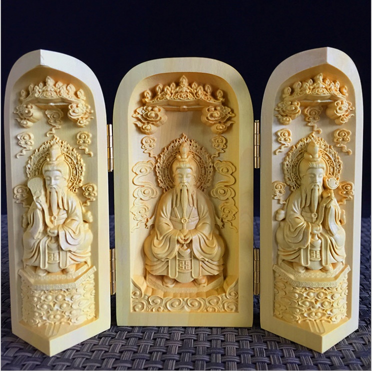 Buddha statue massivt træ tre åbne små buddha statue boligindretning tilbehør håndværk statue