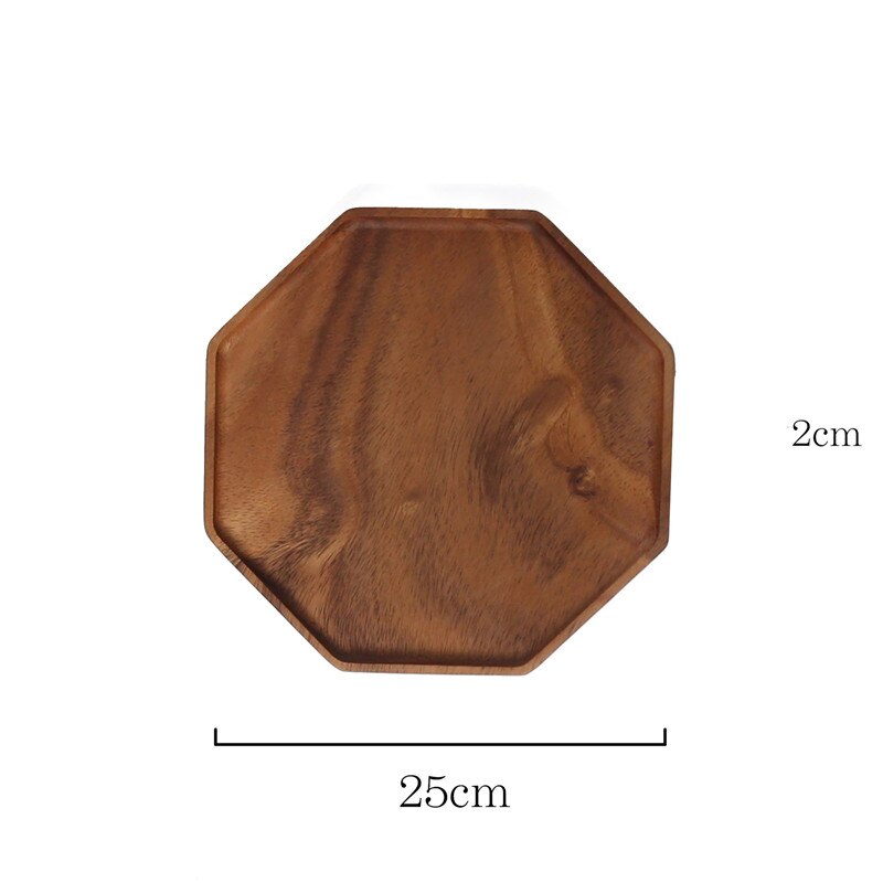 Octagon Shape Wood Pan Plate Fruit Dishes Saucer Tea Tray Dessert Dinner Bread Wood Plate: 25CM