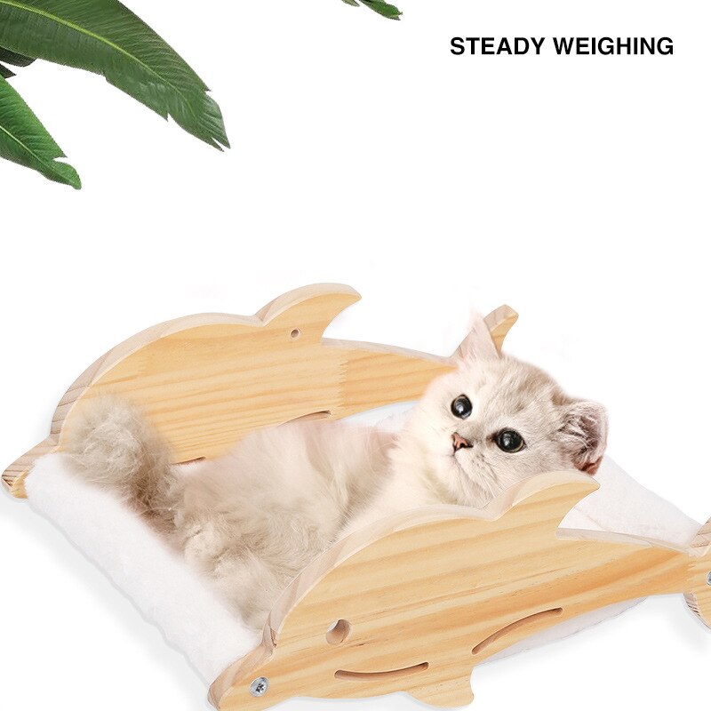 Hamaca montada en la pared para gatos, estante grande de madera para rascar, poste de escalada, muebles colgantes, camas para dormir, casa del árbol