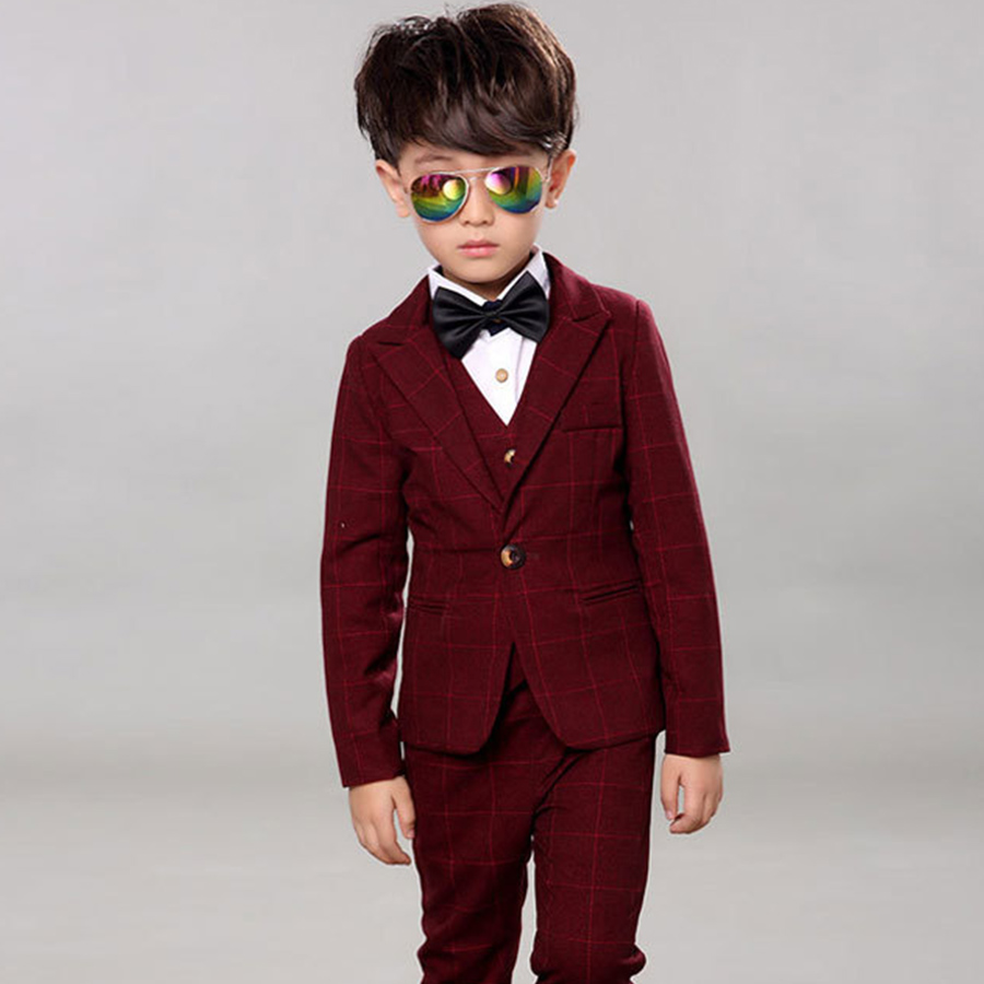 Ensemble Costume de mariage pour garçons | Costume de mariage pour enfants, Blazer à carreaux pour enfants, gilet et pantalons 3 pièces, Costume de Performance pour Piano pour fête scolaire: purple red / 2T