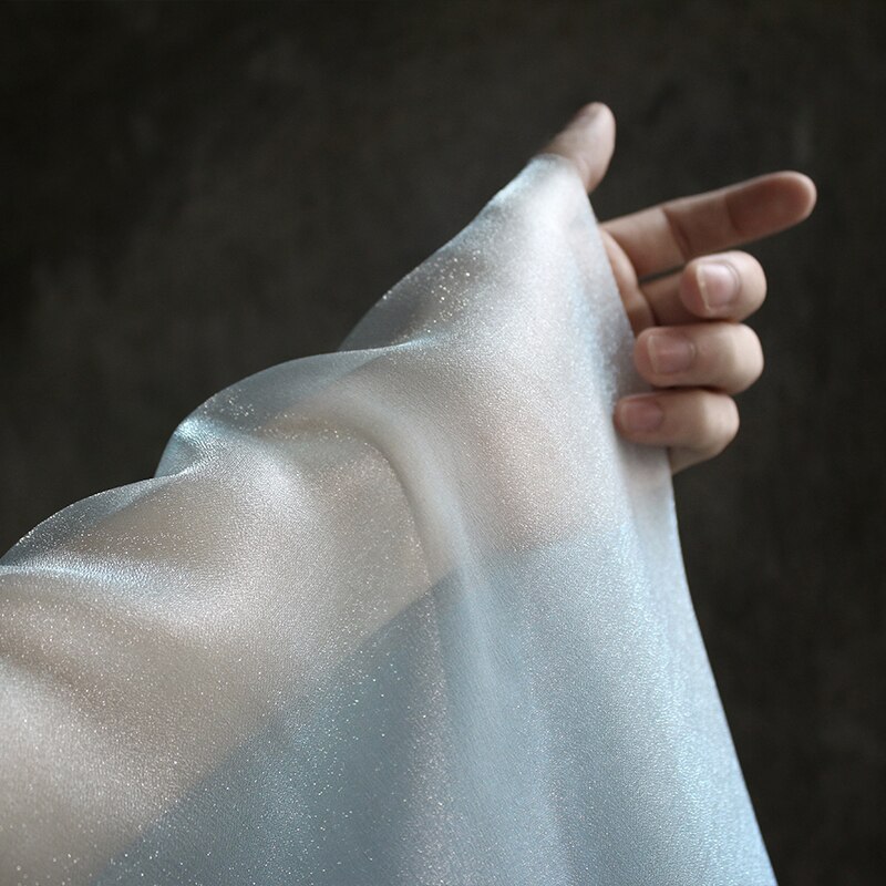 Hilo de cristal de tul azul claro, 145cm de ancho, perspectiva brillante, vestido de Organza para boda, Tejido de gasa de Artesanal, CG085