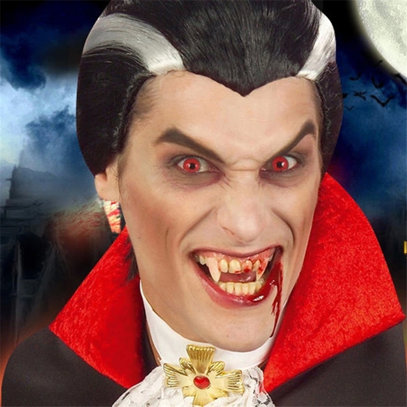 Moderne Vampire Cosplay Dracula Pruik Zwart Wit Kleur Mengen Synthetische Korte Pruik Halloween Party Cosplay Mannen Vampire Pruik