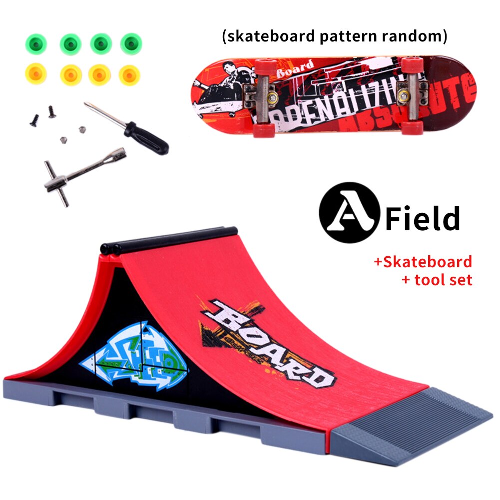 Finger Skateboard Set - Mini Park Ramp Track - ABS Plastic - 28x11x18cm - Removable Deck